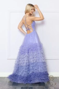 Nox Anabel C1420 Long Ombre Tiered Ruffled Skirt A-Line Slit Gown(Nox Anabel C1420 Long Ombre Tiered Ruffled Skirt A Line Slit Gown) -Discount Dress Shops C1420 PERIWINKLE 2