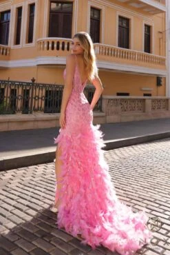 Nox Anabel C1422 Long Glitter Embellished Feather Skirt Fitted Gown(Nox Anabel C1422 Long Glitter Embellished Feather Skirt Fitted Gown) -Discount Dress Shops C1422BABYPINK 4