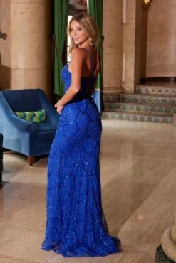 Nox Anabel C1616 Beaded Tulle Lace-Up Dress With Slit(Nox Anabel C1616 Beaded Tulle Lace Up Dress With Slit) -Discount Dress Shops C1616ROYALBLUE 4