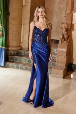 Nox Anabel C1625 Enchanting Long Dress Sequin See-Through Boned Waistline(Nox Anabel C1625 Enchanting Long Dress Sequin See Through Boned Waistline) -Discount Dress Shops C1625NAVYBLUE 1
