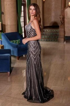 Nox Anabel C1632 Applique Tulle Gown Lace-Up Back Dress(Nox Anabel C1632 Applique Tulle Gown Lace Up Back Dress) -Discount Dress Shops C1632BLACK NUDE 8