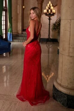 Nox Anabel C1632 Applique Tulle Gown Lace-Up Back Dress(Nox Anabel C1632 Applique Tulle Gown Lace Up Back Dress) -Discount Dress Shops C1632RED 2