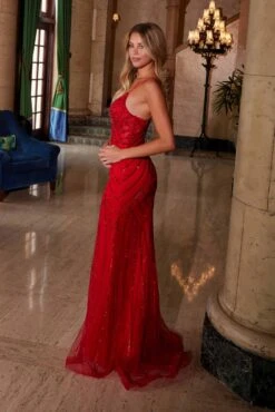 Nox Anabel C1632 Applique Tulle Gown Lace-Up Back Dress(Nox Anabel C1632 Applique Tulle Gown Lace Up Back Dress) -Discount Dress Shops C1632RED 5