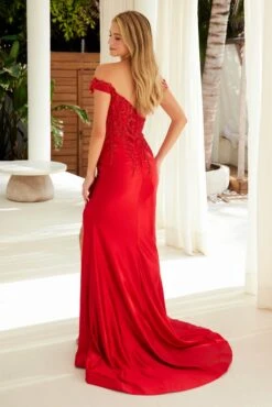 Nox Anabel C1647 Satin Sweetheart Off-Shoulder Sheer Boned Bodice Dress(Nox Anabel C1647 Satin Sweetheart Off Shoulder Sheer Boned Bodice Dress) -Discount Dress Shops C1647RED 4 1