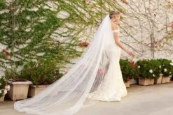 Nox Anabel C439 Off The Shoulder Boho Inspired Lace Mermaid Gown(Off The Shoulder Boho Inspired Red Lace Mermaid Gown) -Discount Dress Shops C439 nox anabel off white back veil