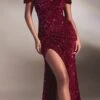 Ladivine CA109 Floor Length Velvet Sequin Off The Shoulder Gown(Ladivine Ca109 Floor Length Velvet Sequin Off The Shoulder Gown)