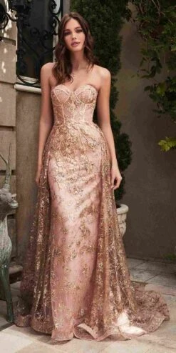 Cinderella Divine CB046W Strapless Gown Floral Applique Glitter Tulle Overskirt(Floor Length Strapless Fitted Gown Floral Applique And Glitter Tulle Overskirt Off White) 13 Cinderella Divine CB046W Strapless Gown Floral Applique Glitter Tulle Overskirt(Floor Length Strapless Fitted Gown Floral Applique And Glitter Tulle Overskirt Off White) -Discount Dress Shops CB046 rosegold