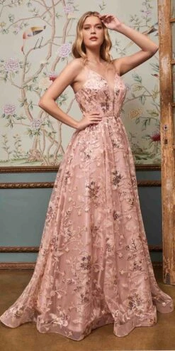 Cinderella Divine CB073 Floor Length Luminescent Floral Sequin Print Ball Gown(Floor Length Luminescent Floral Sequin Print Ball Gown By Cinderella Divine Cb073)