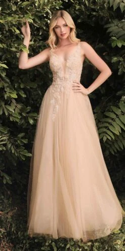 Cinderella Divine CB075 Long Floral A-Line Tulle Gown(Long Floral A Line Tulle Gown By Cinderella Divine Cb075)