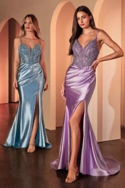 Ladivine CC0238 Dress Pearl Embellished Stretch Satin Glimmering Gown(Ladivine Cc0238 Dress Pearl Embellished Stretch Satin Glimmering Gown) -Discount Dress Shops CC0238 LAVENDER LT BLUE