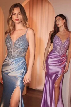 Ladivine CC0238 Dress Pearl Embellished Stretch Satin Glimmering Gown(Ladivine Cc0238 Dress Pearl Embellished Stretch Satin Glimmering Gown) -Discount Dress Shops CC0238 LAVENDER LT BLUE 1