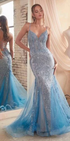 Ladivine CC2253 Long Glitter Latice Motif Tulle Fitted Mermaid Gown(Ladivine Cc2253 Long Glitter Latice Motif Tulle Fitted Mermaid Gown)