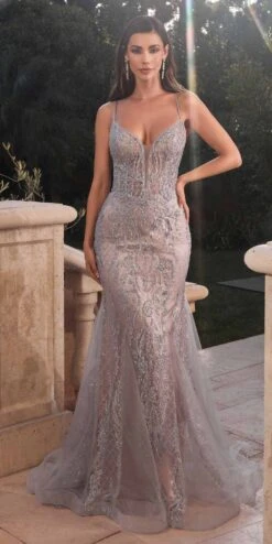 Ladivine CC2253 Long Glitter Latice Motif Tulle Fitted Mermaid Gown(Ladivine Cc2253 Long Glitter Latice Motif Tulle Fitted Mermaid Gown) -Discount Dress Shops CC2253 silvernude 1