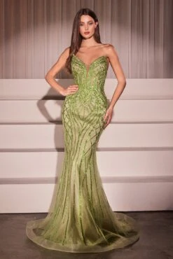 Ladivine CC6018 Long Strapless Rhinestone Embellished Mermaid Gown(Ladivine Cc6018 Long Strapless Rhinestone Embellished Mermaid Gown) -Discount Dress Shops CC6018 ladivine greenery