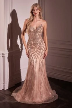 Ladivine CC6018 Long Strapless Rhinestone Embellished Mermaid Gown(Ladivine Cc6018 Long Strapless Rhinestone Embellished Mermaid Gown) -Discount Dress Shops CC6018 ROSE GOLD front 56f195f7 20a7 4cd3 a034 18a70e4f0470