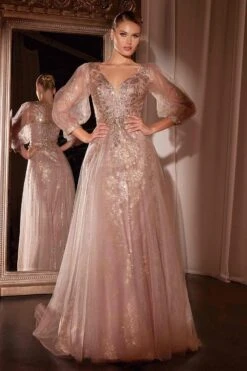 Ladivine CD0102 Dress Long Sleeve Layered Tulle A-Line Gown(Ladivine Cd0102 Dress Long Sleeve Layered Tulle A Line Gown)