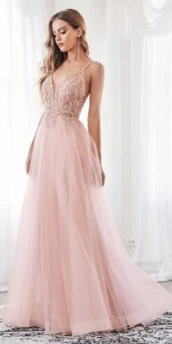 Cinderella Divine CD0154 Long Dress Beaded Applique Bodice Layered Tulle Skirt(Long A Line Dress Smokey Blue Beaded Applique Bodice Layered Tulle Skirt) 21 Cinderella Divine CD0154 Long Dress Beaded Applique Bodice Layered Tulle Skirt(Long A Line Dress Smokey Blue Beaded Applique Bodice Layered Tulle Skirt) -Discount Dress Shops CD0154 cinderella divine blush side