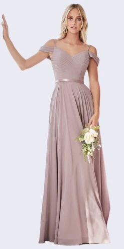 Cinderella Divine CD0156 Long Off The Shoulder Chiffon Gown Corset Back(Long Off The Shoulder Chiffon Gown Navy Blue Corset Back Satin Belt)