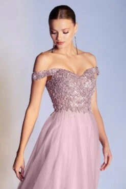 Cinderella Divine CD0177 Glitter Tulle A-Line Ball Gown Off The Shoulder(Floor Length Glitter Tulle A Line Navy Blue Ball Gown Off The Shoulder) -Discount Dress Shops CD0177 cinderella divine mauve zoom