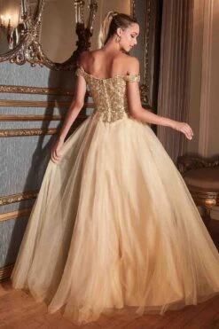 Cinderella Divine CD0177 Glitter Tulle A-Line Ball Gown Off The Shoulder(Floor Length Glitter Tulle A Line Navy Blue Ball Gown Off The Shoulder) -Discount Dress Shops CD0177 champagne 2
