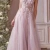 Cinderella Divine CD0181 Long Lace Floral A-Line Tulle/Lace Dress(Long Lace Floral A Line Tulle Lace Dress By Cinderella Divine Cd0181)