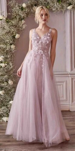 Cinderella Divine CD0181 Long Lace Floral A-Line Tulle/Lace Dress(Long Lace Floral A Line Tulle Lace Dress By Cinderella Divine Cd0181)