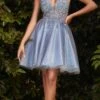 Cinderella Divine CD0189 Short A-Line Tulle Dress Floral 3D Bodice(Short A Line Tulle Dress Floral 3d Bodice By Cinderella Divine Cd0189)