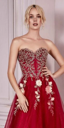 Cinderella Divine CD0191 Strapless Layered Tulle Gown(Cinderella Divine Cd0191 Strapless Layered Tulle Gown) -Discount Dress Shops CD0191 burgundy 1