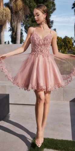 Ladivine CD0213 Short A-Line And Glitter Tulle Dress(Ladivine Cd0213 Short A Line And Glitter Tulle Dress)