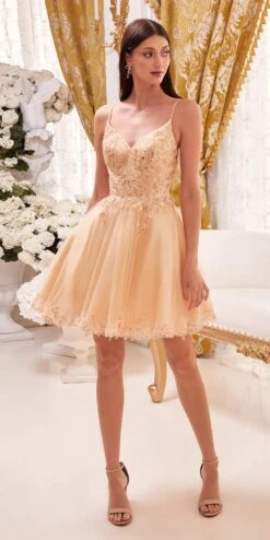 Ladivine CD0213 Short A-Line And Glitter Tulle Dress(Ladivine Cd0213 Short A Line And Glitter Tulle Dress) -Discount Dress Shops CD0213 champagne
