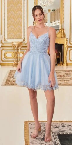 Ladivine CD0213 Short A-Line And Glitter Tulle Dress(Ladivine Cd0213 Short A Line And Glitter Tulle Dress) -Discount Dress Shops CD0213 lt.blue