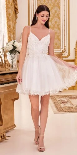 Ladivine CD0213 Short A-Line And Glitter Tulle Dress(Ladivine Cd0213 Short A Line And Glitter Tulle Dress) -Discount Dress Shops CD0213 offwhite 1