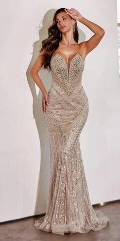 Ladivine CD0216 Floor Length Sexy Strapless Beaded Fitted Gown(Ladivine Cd0216 Floor Length Sexy Strapless Beaded Fitted Gown) -Discount Dress Shops CD0216 mocha