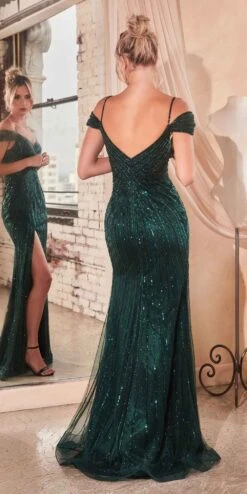 Ladivine CD0219 Long Off The Shoulder Sequin And Beaded Gown(Ladivine Cd0219 Long Off The Shoulder Sequin And Beaded Gown) -Discount Dress Shops CD0219 emerald 2