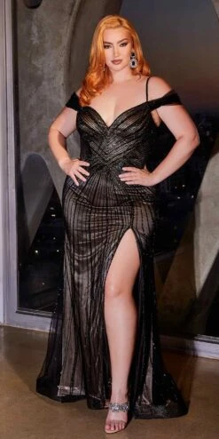 Ladivine CD0219 Long Off The Shoulder Sequin And Beaded Gown(Ladivine Cd0219 Long Off The Shoulder Sequin And Beaded Gown) -Discount Dress Shops CD0219c blacknude