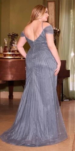 Ladivine CD0219 Long Off The Shoulder Sequin And Beaded Gown(Ladivine Cd0219 Long Off The Shoulder Sequin And Beaded Gown) -Discount Dress Shops CD0219c smokyblue 2