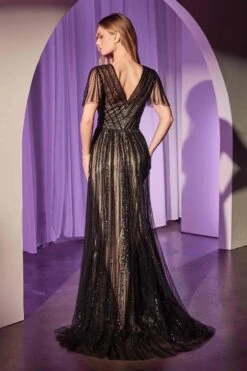 Ladivine CD0241 Dress Sequin Embellished A-Line Gown(Ladivine Cd0241 Dress Sequin Embellished A Line Gown) -Discount Dress Shops CD0241 ANDREA AND LEO BLACK NUDE BACK