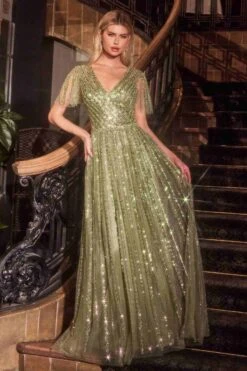 Ladivine CD0241 Dress Sequin Embellished A-Line Gown(Ladivine Cd0241 Dress Sequin Embellished A Line Gown) -Discount Dress Shops CD0241 ANDREA AND LEO GREENERY FRONT