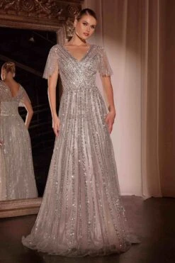 Ladivine CD0241 Dress Sequin Embellished A-Line Gown(Ladivine Cd0241 Dress Sequin Embellished A Line Gown) -Discount Dress Shops CD0241 ANDREA AND LEO SILVER FRONT