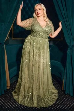 Ladivine CD0241 Dress Sequin Embellished A-Line Gown(Ladivine Cd0241 Dress Sequin Embellished A Line Gown) -Discount Dress Shops CD0241 GREENERY FRONT