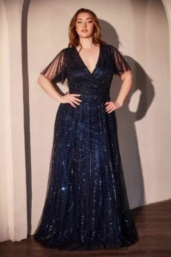 Ladivine CD0241 Dress Sequin Embellished A-Line Gown(Ladivine Cd0241 Dress Sequin Embellished A Line Gown) -Discount Dress Shops CD0241 NAVY FRONT