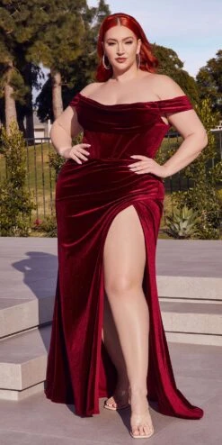 Ladivine CD236 Long Off The Shoulder Corset Gown(Ladivine Cd236 Long Off The Shoulder Corset Gown) -Discount Dress Shops CD236C BURGUNDY