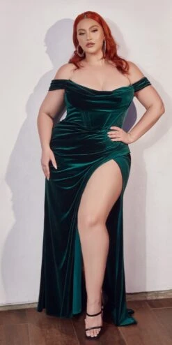 Ladivine CD236 Long Off The Shoulder Corset Gown(Ladivine Cd236 Long Off The Shoulder Corset Gown) -Discount Dress Shops CD236C emerald
