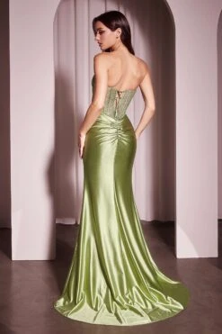 Ladivine CD2408 Dress Strapless Fitted Satin & Hot Stone Dress(Ladivine Cd2408 Dress Strapless Fitted Satin Hot Stone Dress) -Discount Dress Shops CD2408 GREENERY BACK 2
