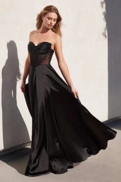 Ladivine CD297 Dress Strapless Beaded Satin A-Line Prom Gown(Ladivine Cd297 Dress Strapless Beaded Satin A Line Prom Gown) -Discount Dress Shops CD297 BLACK FRONT