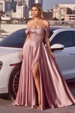 Ladivine CD297 Dress Strapless Beaded Satin A-Line Prom Gown(Ladivine Cd297 Dress Strapless Beaded Satin A Line Prom Gown) -Discount Dress Shops CD297 DUSTY ROSE FRONT