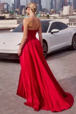 Ladivine CD297 Dress Strapless Beaded Satin A-Line Prom Gown(Ladivine Cd297 Dress Strapless Beaded Satin A Line Prom Gown) -Discount Dress Shops CD297 RED BACK