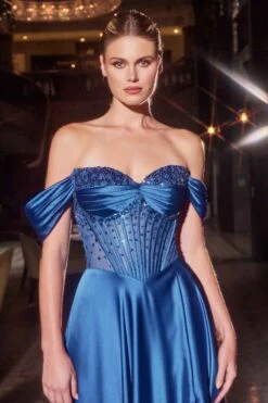 Ladivine CD297 Dress Strapless Beaded Satin A-Line Prom Gown(Ladivine Cd297 Dress Strapless Beaded Satin A Line Prom Gown) -Discount Dress Shops CD297 ROYAL 1
