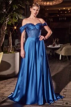 Ladivine CD297 Dress Strapless Beaded Satin A-Line Prom Gown(Ladivine Cd297 Dress Strapless Beaded Satin A Line Prom Gown) -Discount Dress Shops CD297 ROYAL FRONT
