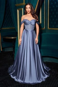 Ladivine CD297 Dress Strapless Beaded Satin A-Line Prom Gown(Ladivine Cd297 Dress Strapless Beaded Satin A Line Prom Gown)